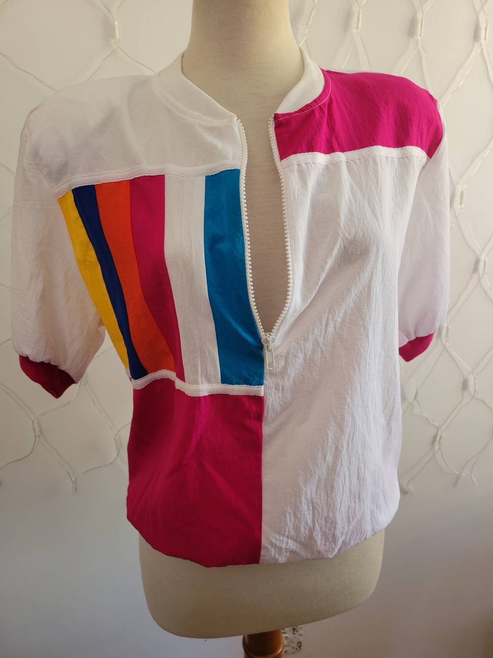 Vintage Colorblock Zip Front Top by Teddi • Multi-Color • Tagged Size Medium